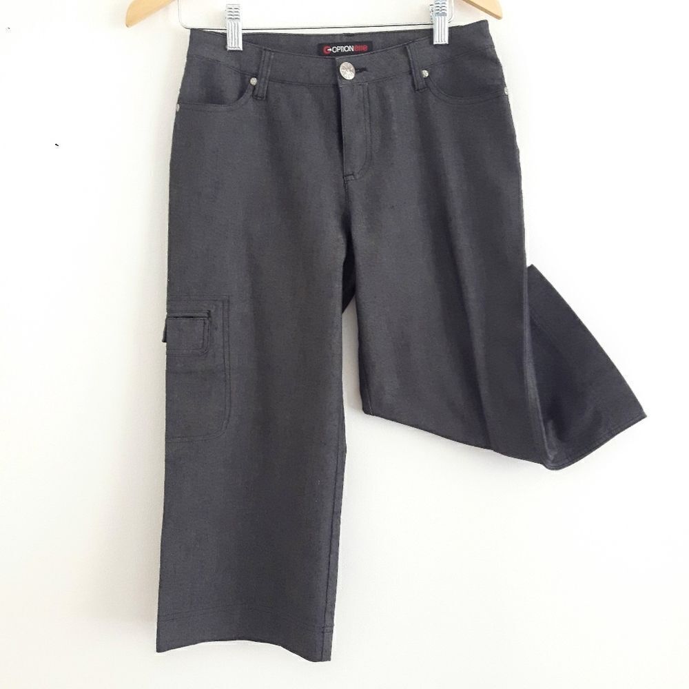 OPTION Elle 3/4 Cropped Wide legged pants 28" Waist Sz 4-6 Denim Grey
